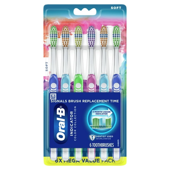 Oral-B Indicator Color Collection Manual Toothbrush, Soft, 6 Ct - 2 Pack
