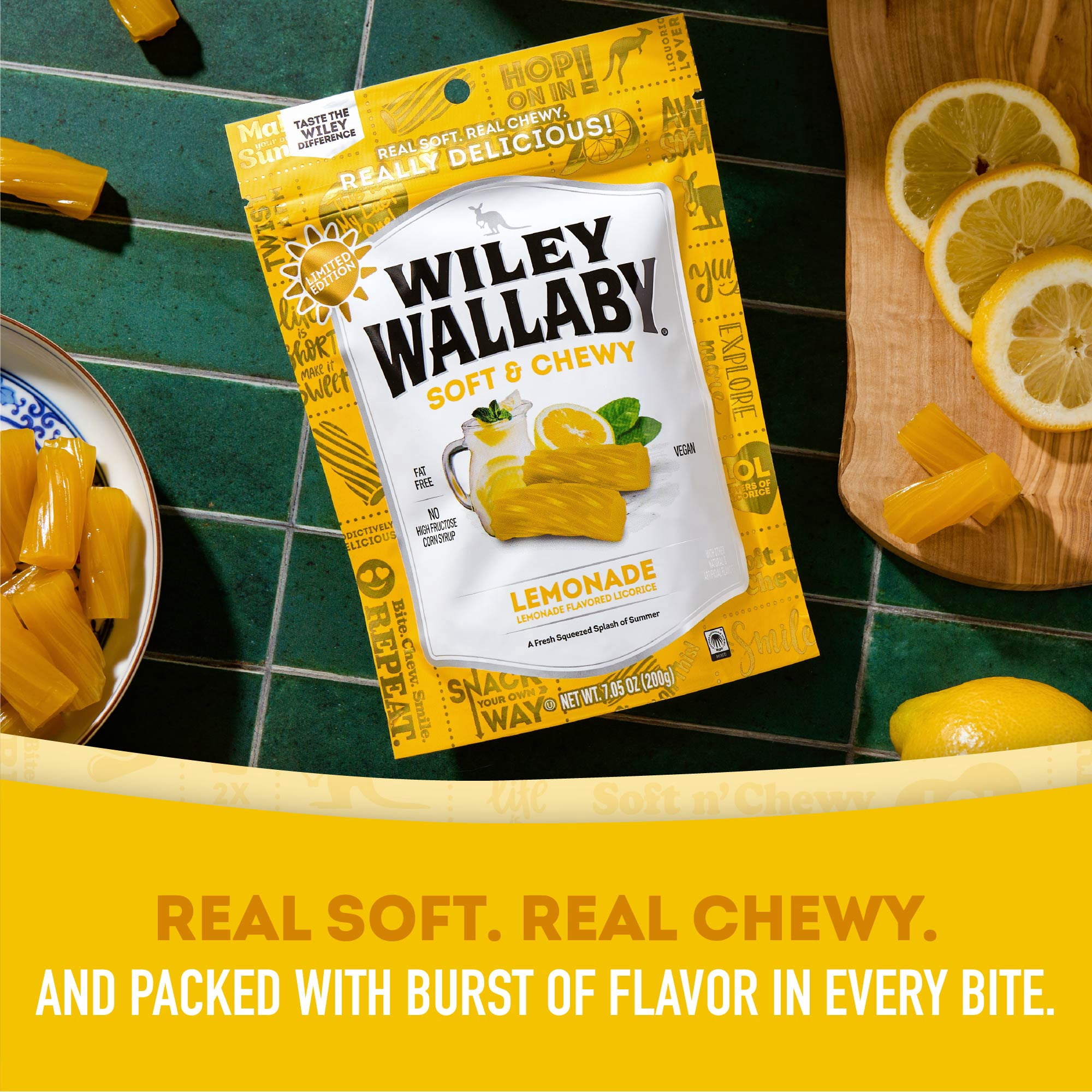 Wiley Wallaby Licorice 7.05 Ounce Classic Gourmet Soft & Chewy Australian Lemonade Licorice Candy Twists, 3 Pack