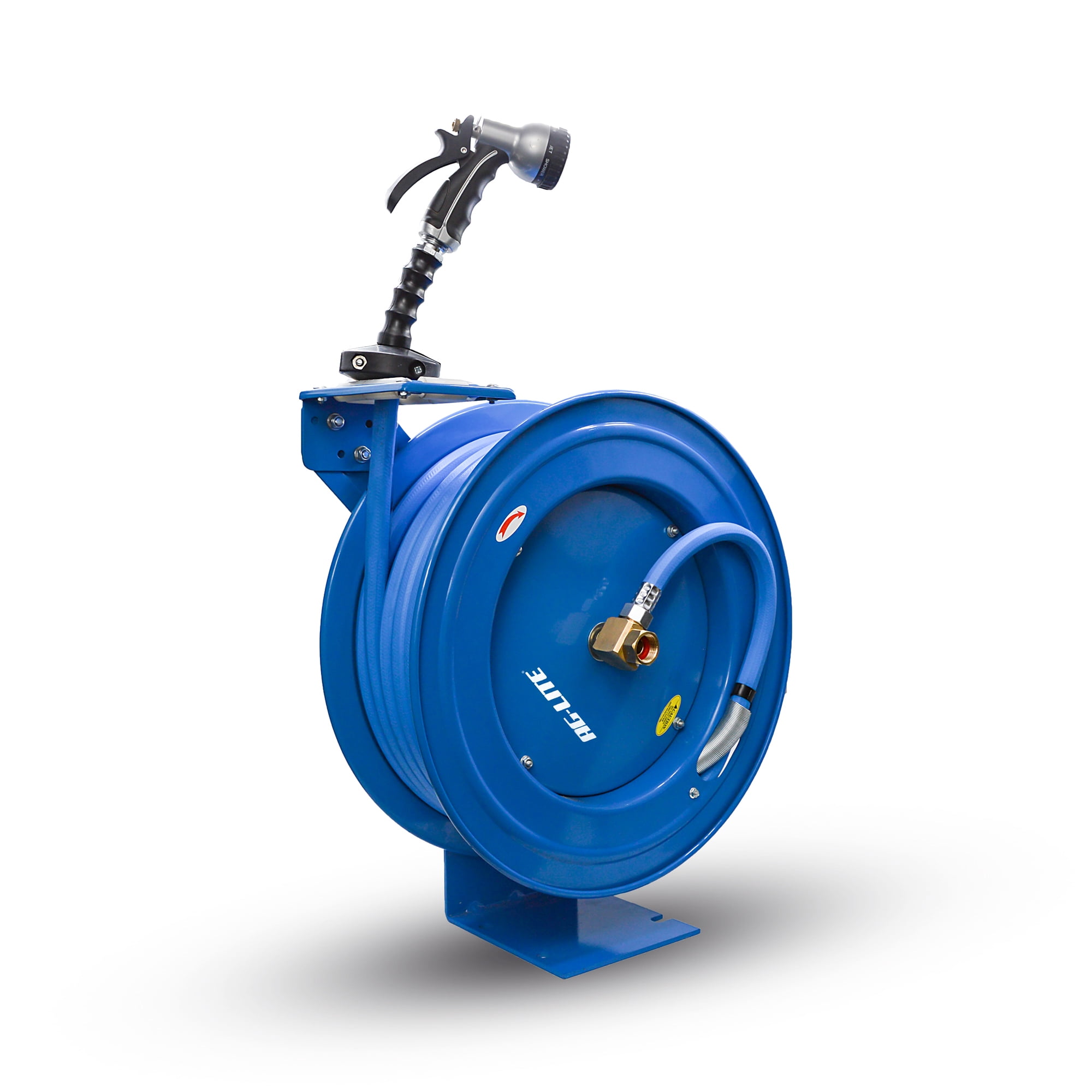 AG-Lite Heavy Duty Water Hose Reel 1/2" x 50 ft, Steel Auto Rewind Reel with Rubber Hose, 150 PSI, Wall Mount, Brass Fittings, UV & Abrasion Resistant, Hot Water Compatible