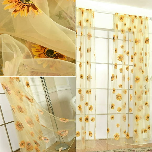CNKOO Sunflower Print Sheer Window Panel Door Drape Curtain for Bedroom Living Room Balcony Coffee House