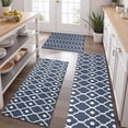 thumbnail image 2 of Navy Blue Geometric Quatrefoil Pattern Kitchen Rugs Sets Of 3,Kitchen Runner Rugs Non Skid Washable,Decorative Kitchen Floor Mats for Kitchen,Sink,Laundry,17"x30"+ 17"x47" + 17"x59", 2 of 6