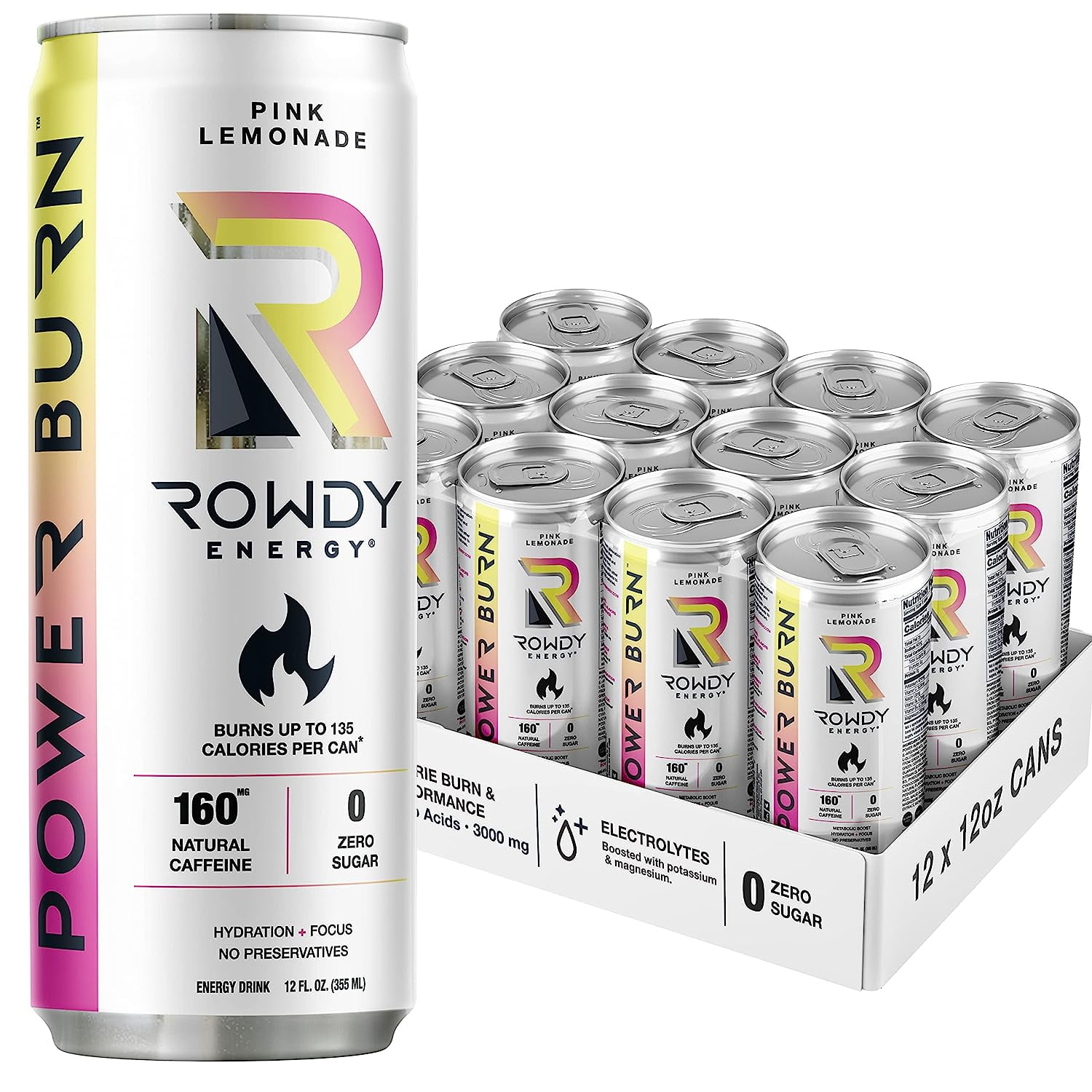 Rowdy Energy Drink, Pink Lemonade, Sugar Free, 12 fl.oz, 12 Pack