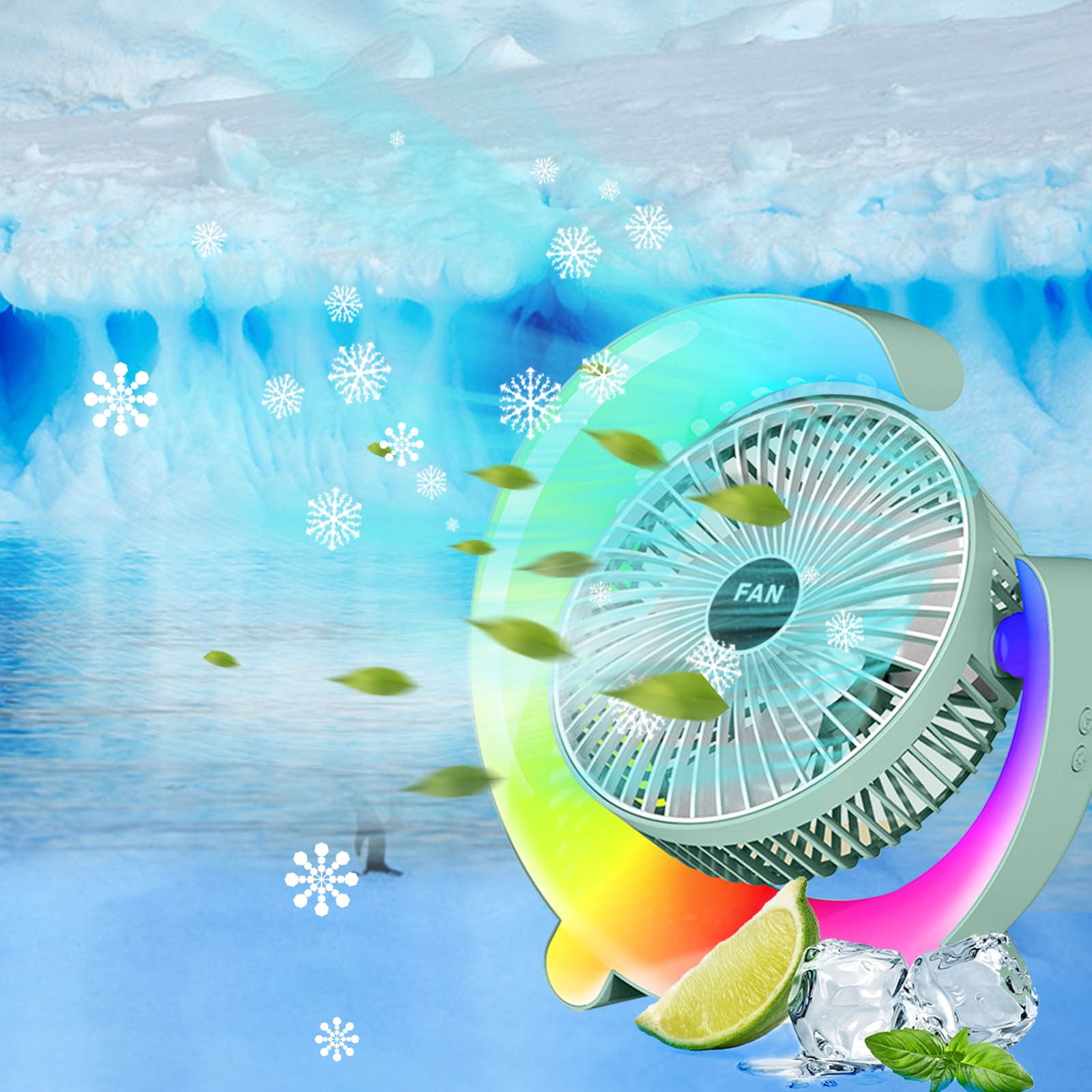 Qocolhg 10 inch Personal Desk Fan with Color Running Lamp,High