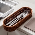 thumbnail image 5 of Hand-Woven Rectangular Rattan Look Kitchen Utensil Storage Basket, Flatware Caddy for Knives, forks and Spoons, Neat Organizer for Home Kitchen Tableware Sorting, 5 of 7
