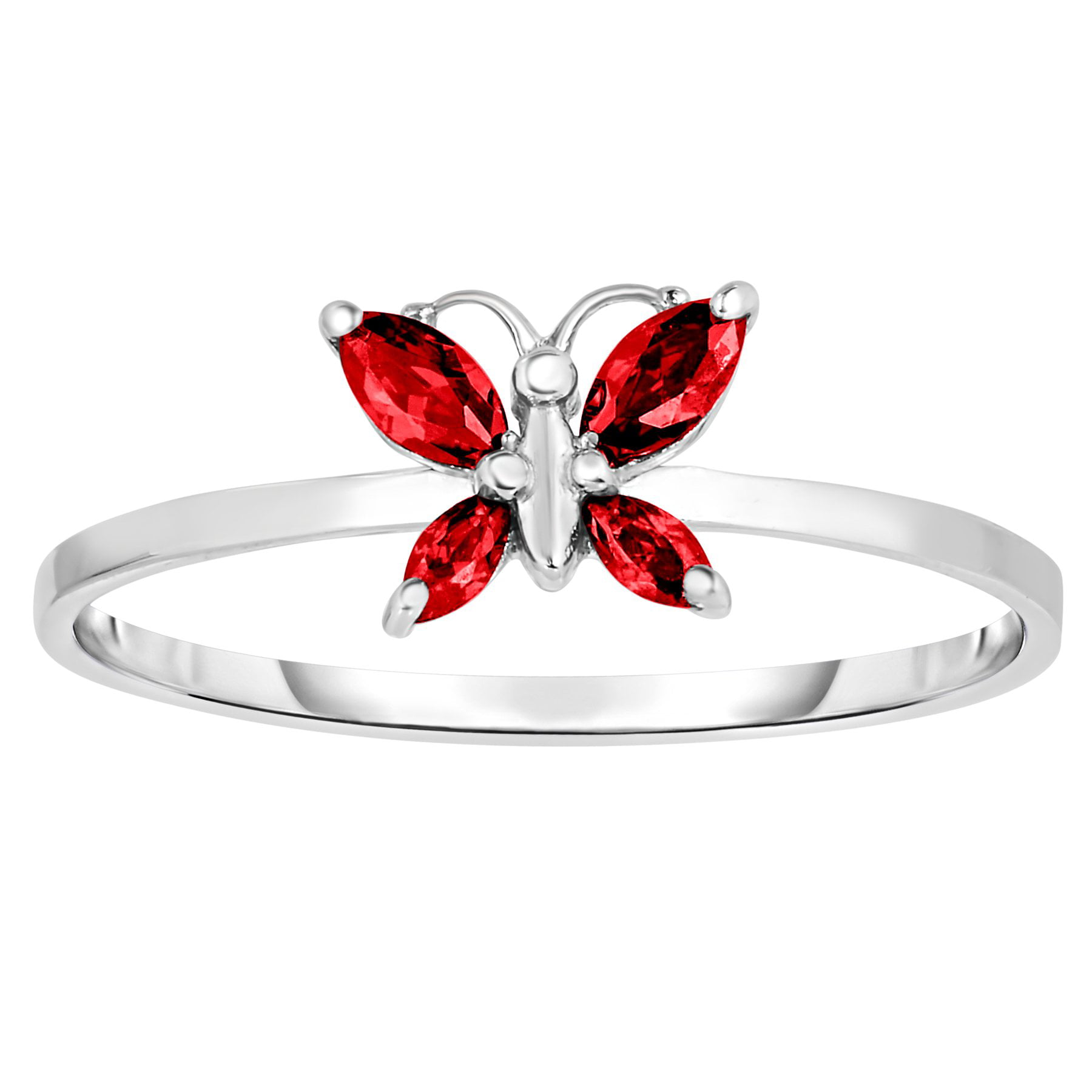 Size 7 Tilo Jewelry Sterling Silver Butterfly Ring with Simulated Birthstone & CZ for Girls
