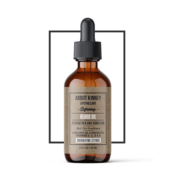ABBOT KINNEY APOTHECARY Softening Beard Oil, Strengthens and Conditions Beards, Blend of Natural Oils, 2 oz (Energizing Citrus)