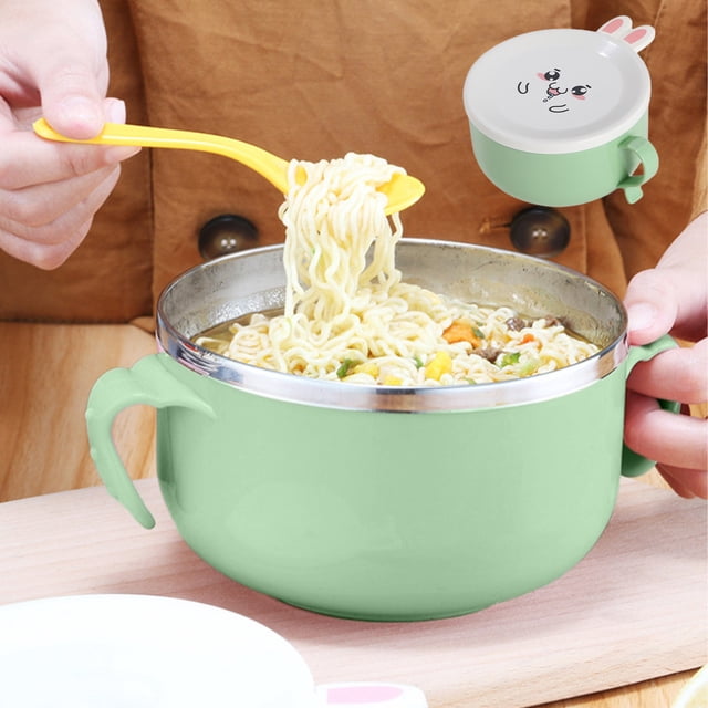 Ofertas Relámpago, Taza de comida rápida de conejo con aislamiento de doble capa de acero inoxidable, tazón de acero inoxidable de plástico de gran capacidad con tapa, tazón de fideos instantáneos