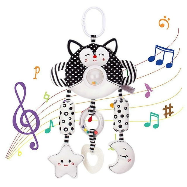 Hanging Rattle Toy Black White Soft Plush Toys with Wind Chimes Baby Bed Crib Car Seat Stroller Hanging Toys for 0‑1 Year Old Baby Boys Girls