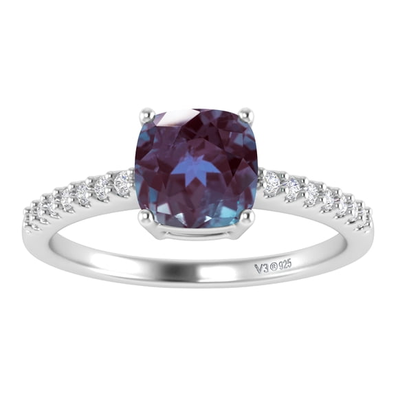 Sterling Silver with Color Changing Alexandrite and White Topaz Engagement Ring