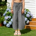thumbnail image 6 of Zanarzt Linen Toddler Pants Girls Gingham Pants Kids Casual High Waist Plaid Trousers with Pockets 4-5 Years,Black, 6 of 8