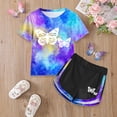 thumbnail image 2 of YDFCWXWGirl's 2 Piece Outfits Tie Dye Crew Neck Tee Shirts and Track Shorts (Purple, 4-5 Years), 2 of 6