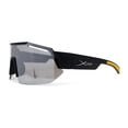 thumbnail image 4 of Mens Xloop Half Rim Oversize Shield Sharp Plastic Sunglasses Matte Black Yellow Silver Mirror, 4 of 4