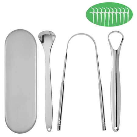 Tongue Scraper Cleaner -GIXUSIL 3 Pack Stainless Steel Tongue Scraper and 10Pcs Dental floss with Travel Handy Case for Healthy Oral Care and Adults Kids, Easy to Use, Help Fight Bad Breath - Silver