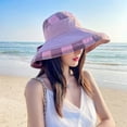 thumbnail image 2 of Lispipm Women Wide Brim Sun Hats Summer Beach Fishing Hat Ladies Plaid Cotton Foldable Cap Outdoor Travel Bucket Caps for Hiking Pink, 2 of 3