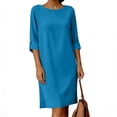 thumbnail image 5 of ClodeEU Women's Long Sleeve Crew Neck Midi Dress with Pockets, Solid Color Casual Loose Knee Length Dress Blue,Women's Plus S, 5 of 6