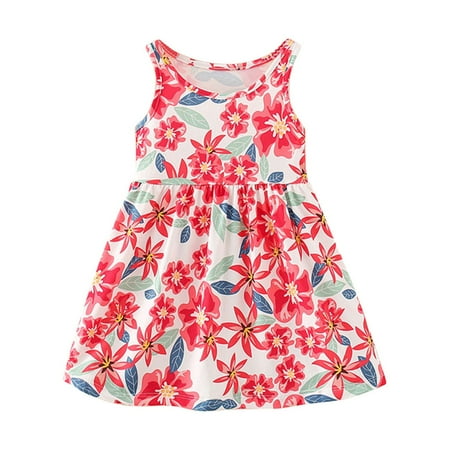 

DTBPRQ Summer Toddler Baby Girl Sunflower Dress Sleeveless Floral Mini Dress Casual Floral Comfy Ruffle Beach Dress Outfit