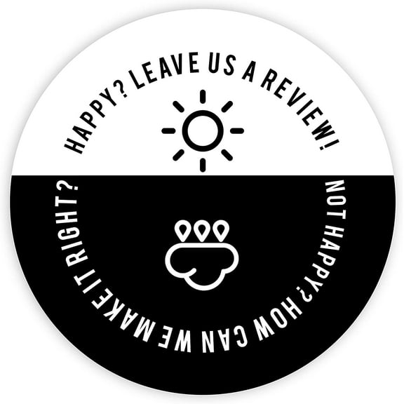 Koyal Wholesale Round Small Business Labels, Happy? Leave Us A Review, Not Happy?, White Sun, Black Cloud, Set of 120