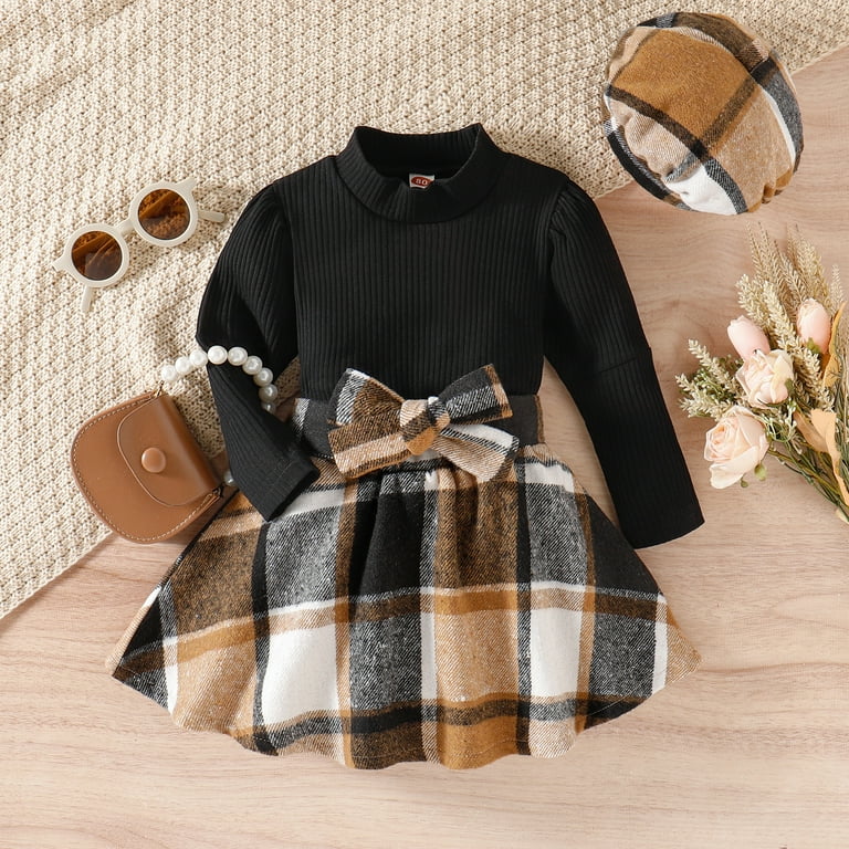 Fashion Kids Girls Plaid Dress Brown Toddler Girls Winter Dress