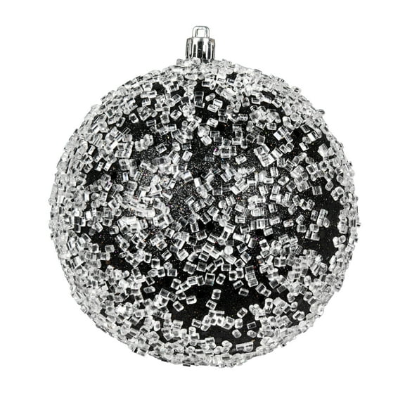 Vickerman 4" Black Glitter Hail Ball Ornament, 6 per Bag