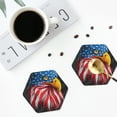 thumbnail image 4 of Picia Eagle Head With American Flag Printed Leather Coasters for Drinks, 4" Drink Coasters Set of 4 for Tabletop Protection, Handmade Luxurious Home Décor and Housewarming Gift -Hexagon, 4 of 6