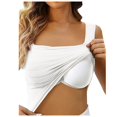 thumbnail image 3 of Built in Bra Tank Tops for Women Square Neck Basic Double Lined Crop Tank Tops Comfortable Casual Short Camisole White, Size One Size, 3 of 8