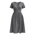 thumbnail image 4 of Summer T Shirt Dress for Women Short Sleeve V Neck Solid Color Flowy Midi Casual Grey XXXL, 4 of 5