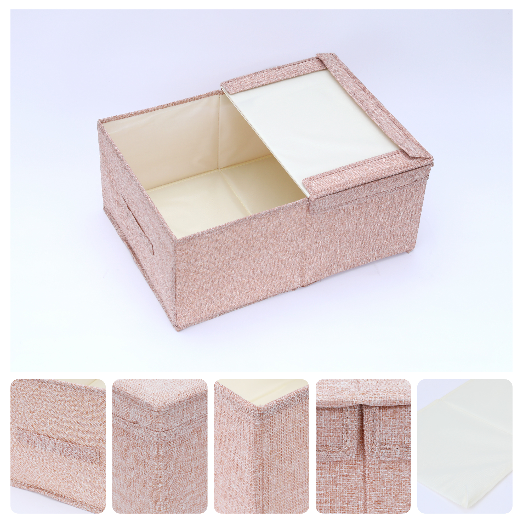 Unique Bargains Fabric Storage Bin Cube with Lid and Handle Pink 16*9.5*7in