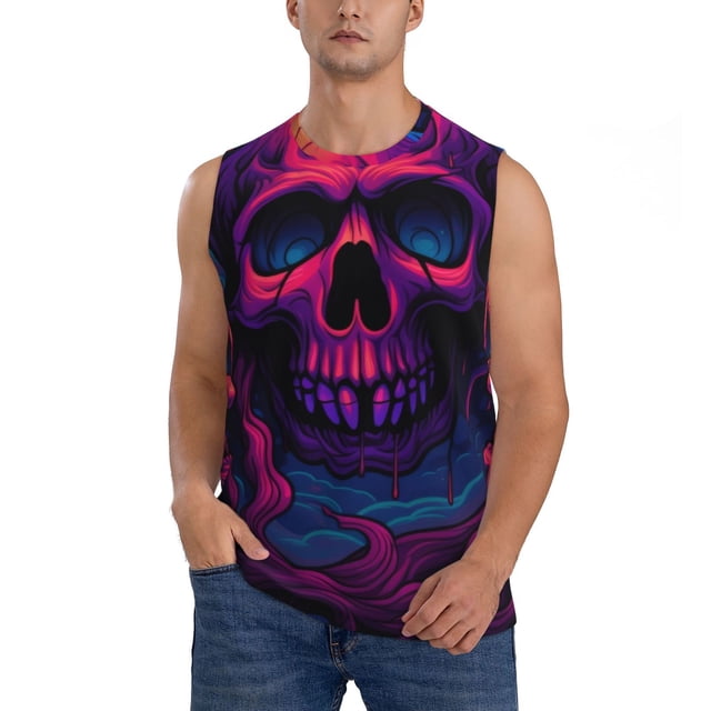 Balery Purple-Red Skull Camisetas sin mangas para hombre, absorbe la humedad y protege contra el mal olor.-Small