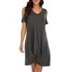 thumbnail image 3 of Vestido de mujer con cuello en V, hombro frío, nudo frontal, giro suave, elástico, informal, suelto, Abanopi Gris/Grande, 3 of 7