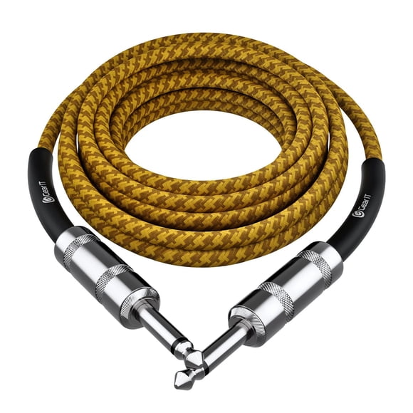 Cable de Audio para Instrumento GEARit Café Amarillo 15 Pies 1/4 Pulgadas Macho a Macho para Guitarr