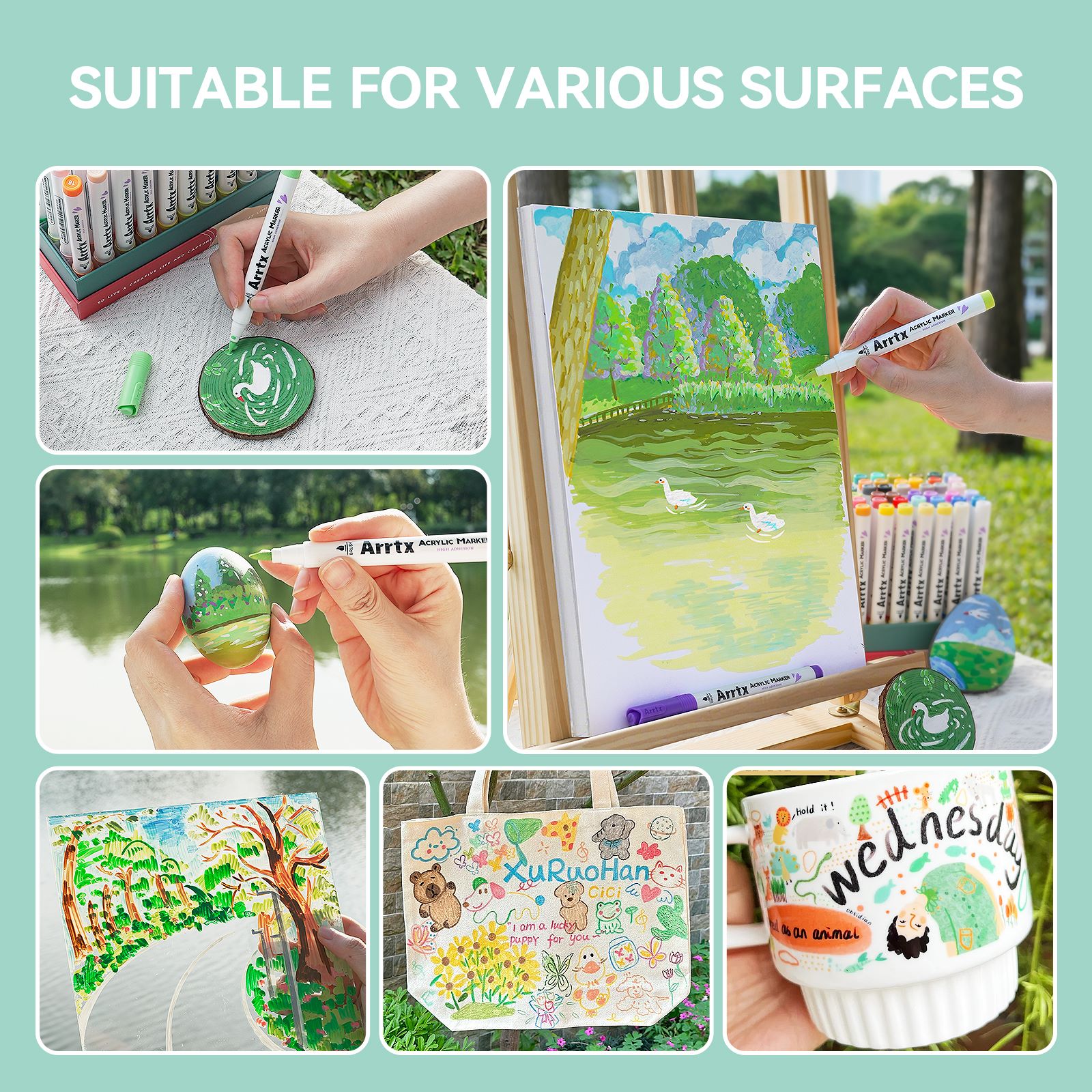 Arrtx Acrylic Paint Markers, Set of 60, 1-6mm Warter-Based Brush Tip Acrylic Paint Pens, Landscape Theme