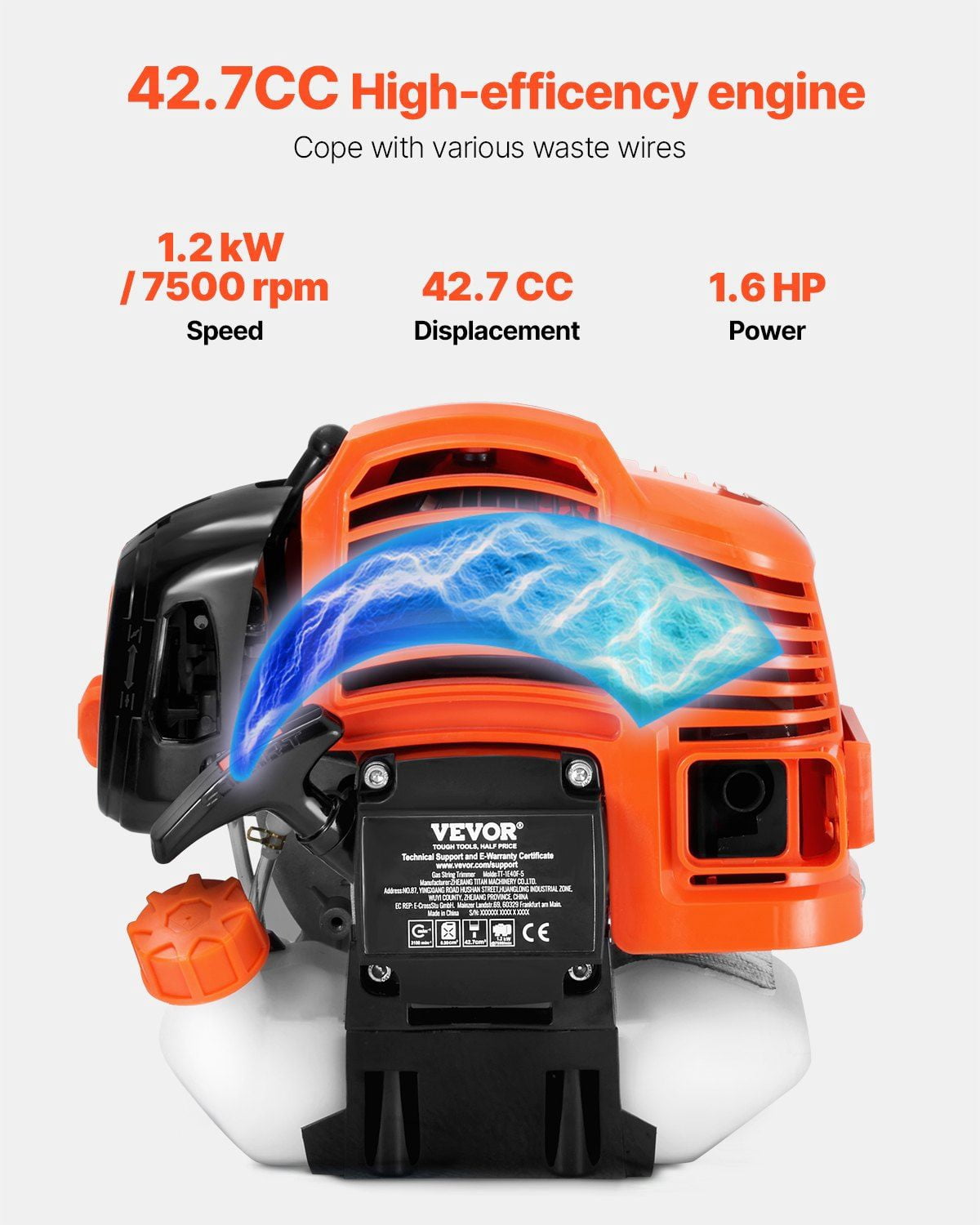 42.7CC 2-Stroke Gas Powered String Trimmer, 16.9" Cordless Design with Shoulder Strap & 3T Blade, Multi-Functional Lawn Edger and Weed Eater for Efficient Grass Cleaning