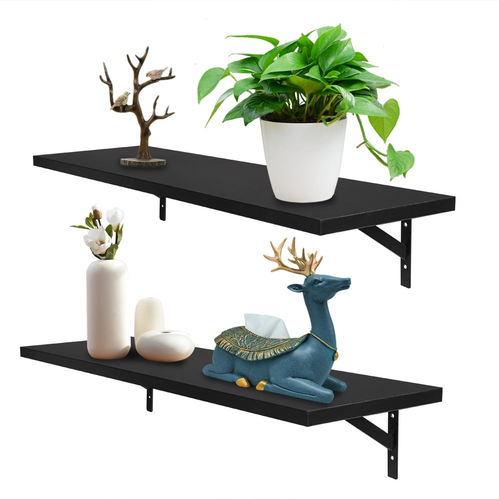 Kepooman 2 Display Ledge Shelf, Floating Shelves Wall Mounted with Bracket, Black Kepooman 2 Display Ledge Shelf, Floating Shelves Wall Mounted with Bracket, Black
