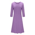thumbnail image 5 of Hfyihgf Women's Fall Casual 3/4 Sleeve Dresses Crewneck Empire Waist Loose A-Line Flare Midi Dress Z1-Light Purple L, 5 of 9