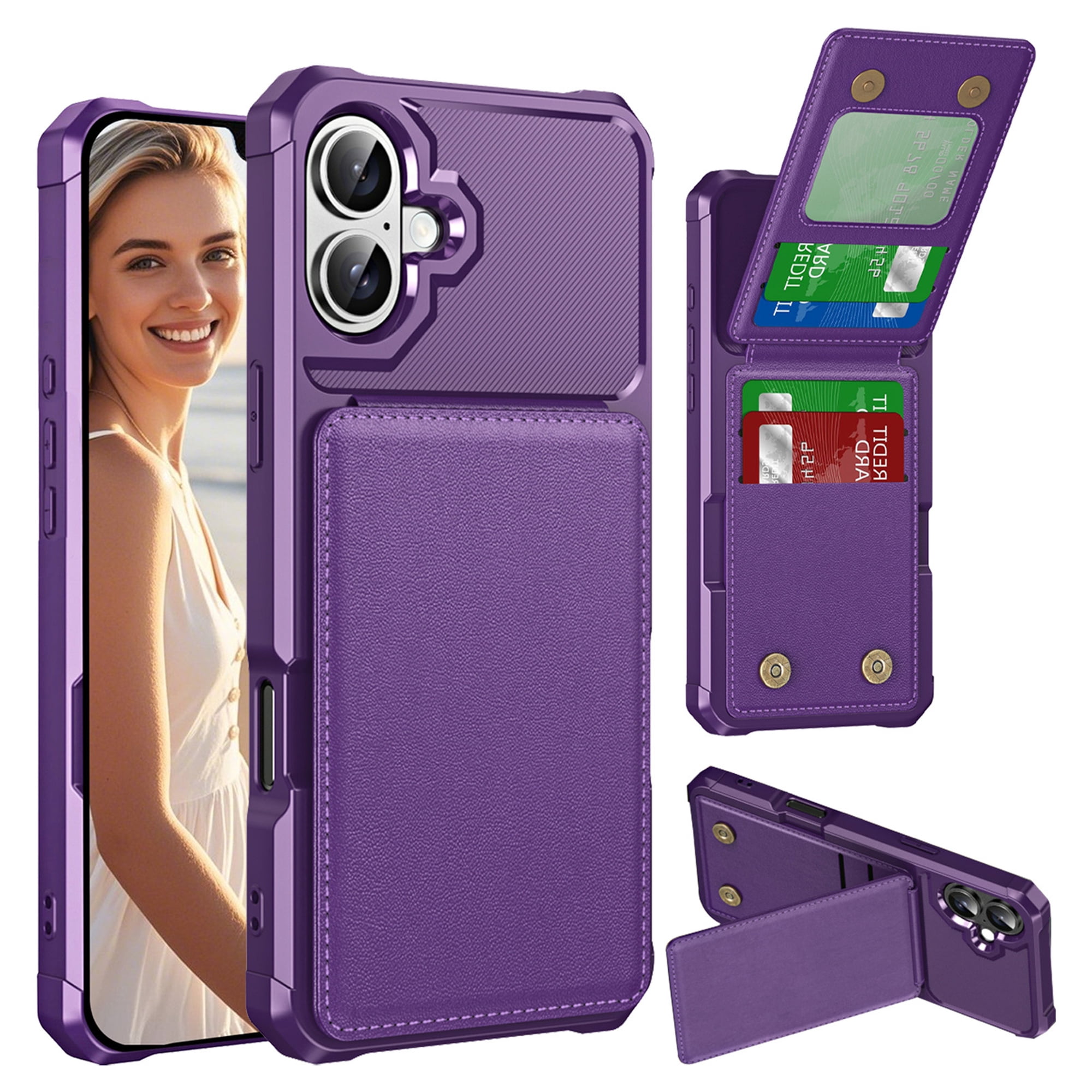 CCSmall Wallet Case for iPhone 16e with Card Holder for Women Men, Luxury Folio Leather Wallet & TPU Bumper Phone Case for Apple iPhone 16e ZM Purple