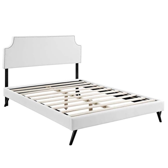 Maklaine Full Vinyl Platform Bed with Round Splayed Legs in White
