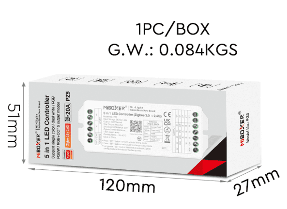 PZ5 - 5 in 1 LED Controller (Zigbee 3.0 + 2.4G) Output Max 20A