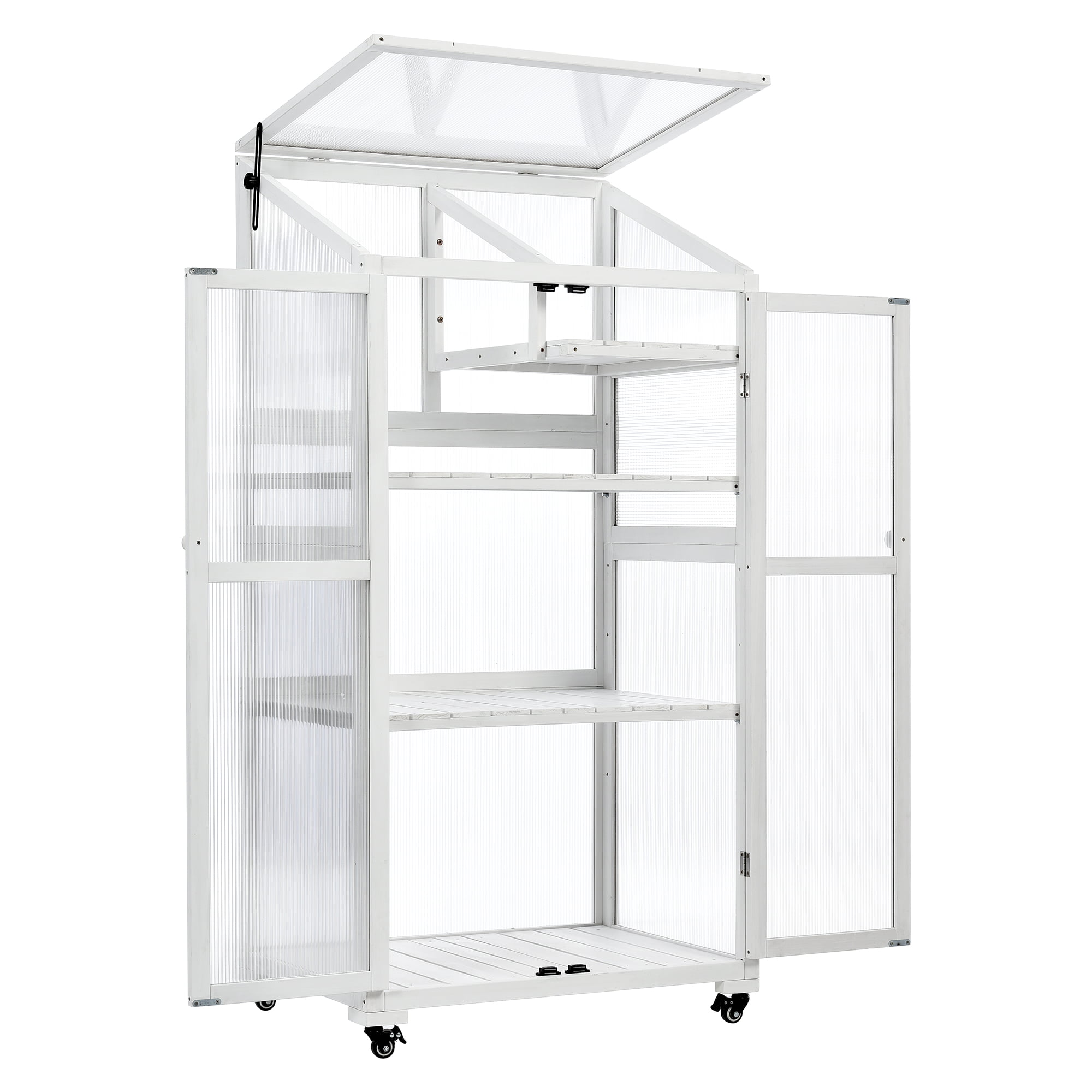 Greenhouses for Outdoors Indoor, 4 Tiers Greenhouse with Wheels and Adjustable Shelves, White Garden Plant Greenhouse Gent, 31.5" W x 22.4" D x 62" H