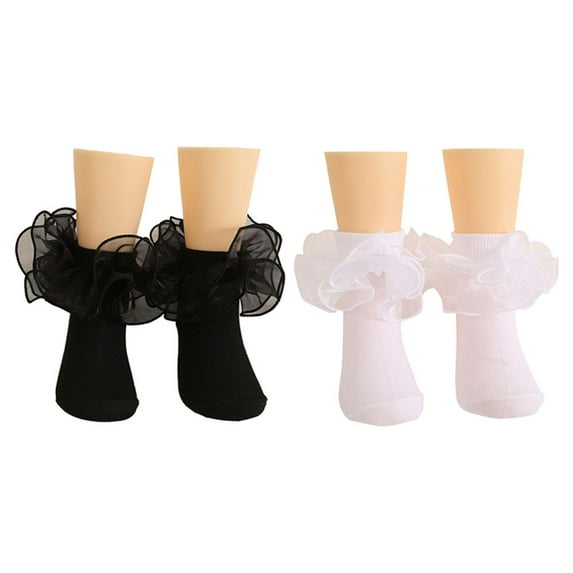 JANDEL Baby Girls Newborn Ruffle Socks Toddler Double Lace Big Frilly Princess Dress Socks for Infant Little Kids 2 Pairs 0-10Y