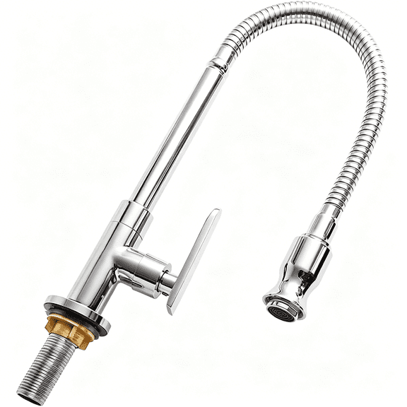 HIBIBUD Single Lever Flexible Pull Out Kitchen Water Tap Sink Faucet Single-Tube Cold Water Basin Taps Vanity Vessel Faucets Deck Mount Chrome Finish