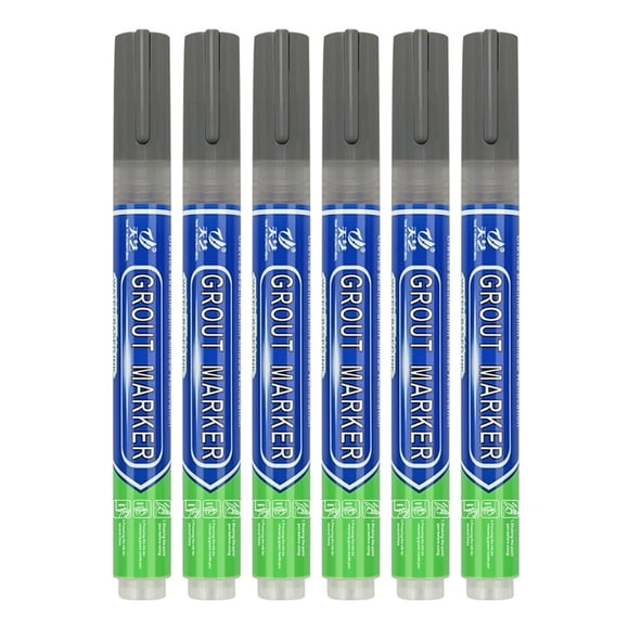 6-Pack Dark Gray Grout Renewal Marker Pens - 3.0mm Nib Water-Based Permanent Ink for Restoring Dingy Stained Grout, 142x15mm Size, Quick Grout Refresh Tool, OPP Bag Packing