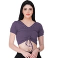 thumbnail image 1 of eloria Women's Casual Lycra Ruched Design V Neck Short Sleep Crop Top, Color : Violet, 1 of 1