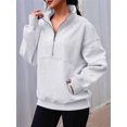 thumbnail image 4 of Sweatshirt for Women Fall Half Zip Pullover Oversized Fleece Mock Neck Hoodies Fashion Outfits Winter Clothing Gray XL, 4 of 6
