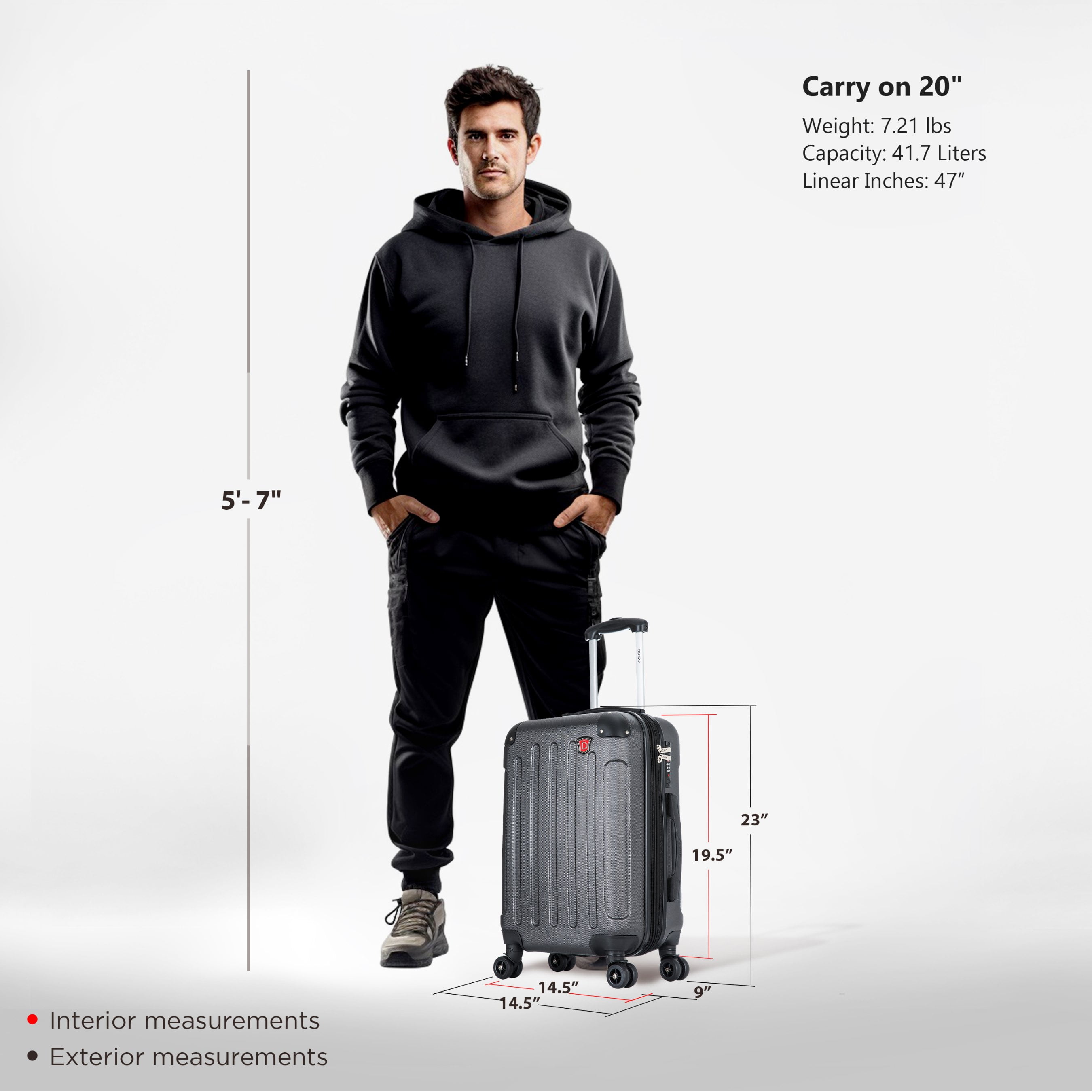 DUKAP Intely 20" Hardside Lightweight Carry-on Luggage with Spinner Wheels and USB Port, Gray