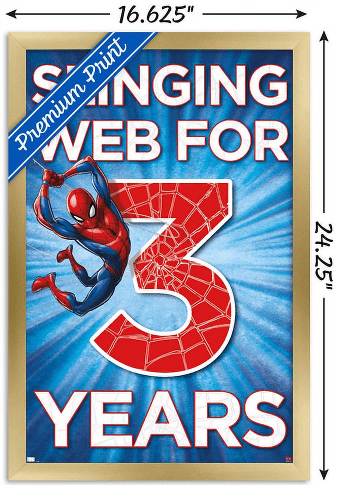 Marvel Spider-Man - Happy 3rd Birthday Wall Poster, 14.725" x 22.375", Framed
