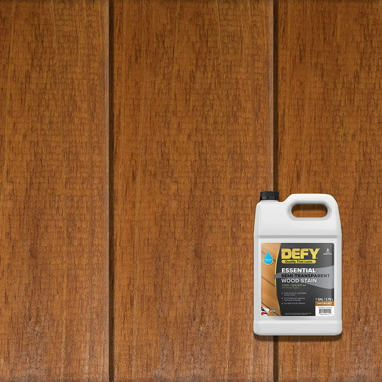 DEFY Essential Semi Transparent Exterior Deck Stain and Sealer - One Day  Deck Stain & Fence Stain - Light Walnut, 1 Gallon 