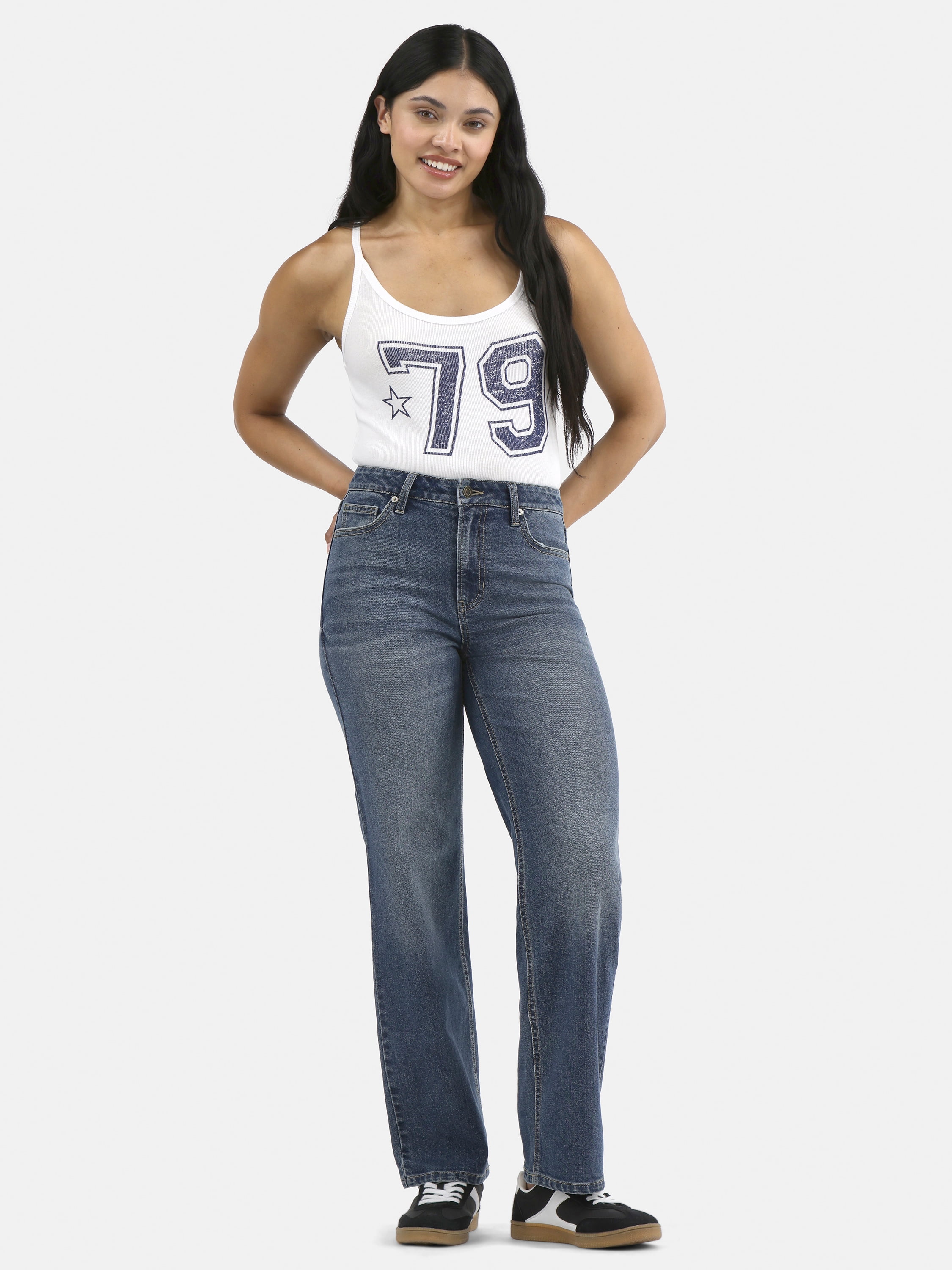 No Boundaries Women's Plus High-Rise Straight Leg Jeans, 30” and 32" Inseam, Sizes 00-24W