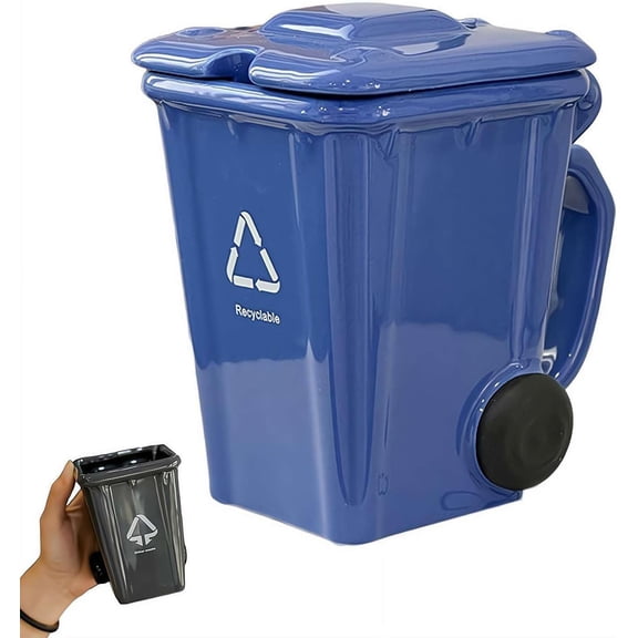 Ceramic Trash Can Coffee Mug with Lid, Funny Garbage Bin Novelty Mug, Waste Classification Desk Cup for Home, Office and Gifts