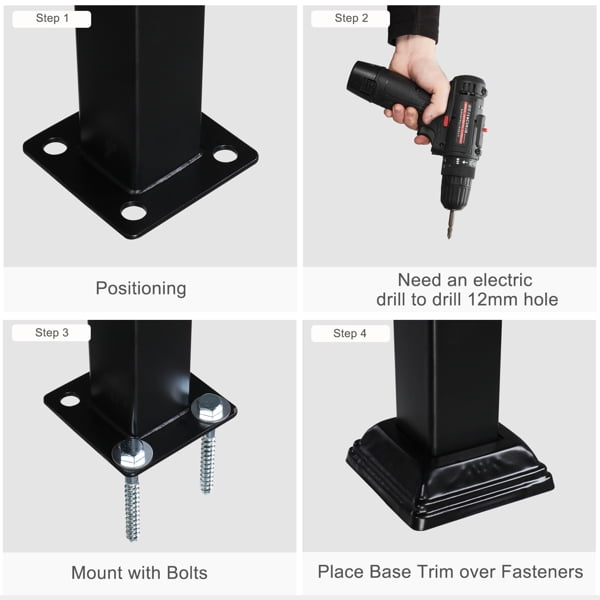 Matte Black Outdoor 4 Level Iron Handrail, Suitable for Gardens, Residential Buildings, Commercial Office Buildings, Hotels