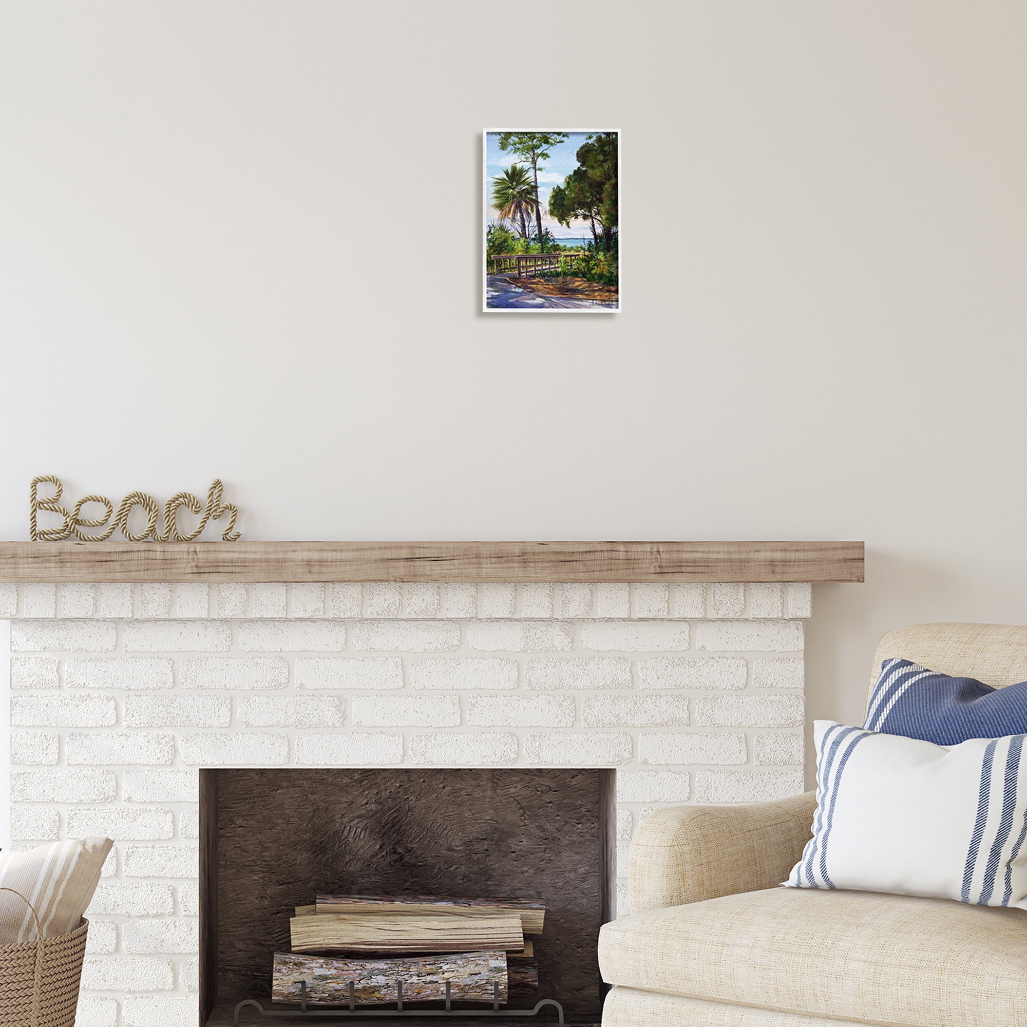 Stupell Industries Tropical Boardwalk Landscape Nature Painting White Framed Art Print Wall Art, 11 x 14